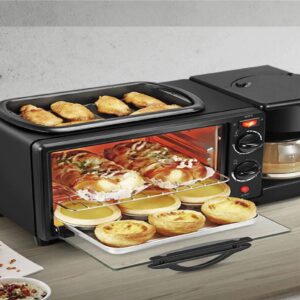BREAKFAST MAKER PORTABLE TOASTER OVEN, GRILL PAN & COFFEE MAKER FULL BREAKFAST READY AT ONE GO