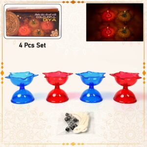 Magical Reflection Diya Set – 4 Pcs Multicolor Cup Design